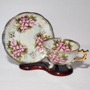 Sterling China Teacup and Saucer Pink Flowers Vintage